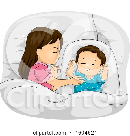 Clipart of a Girl Sleeping Next to Her Baby Brother - Royalty Free Vector Illustration by BNP Design Studio