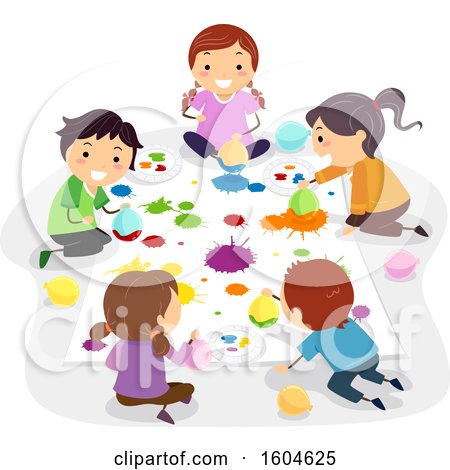 Clipart of a Group of Children Painting with Balloons - Royalty Free Vector Illustration by BNP Design Studio