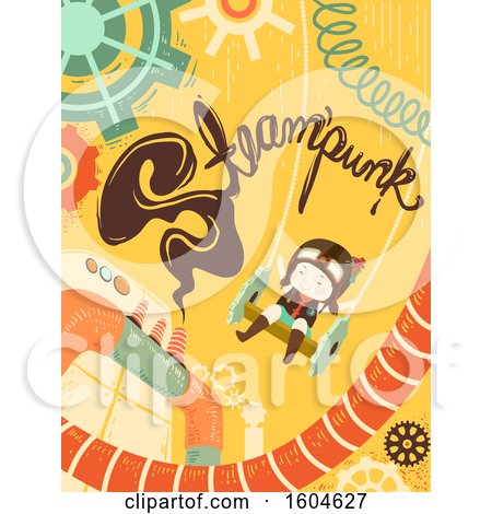 Clipart of a Girl on a Steampunk Swing - Royalty Free Vector Illustration by BNP Design Studio