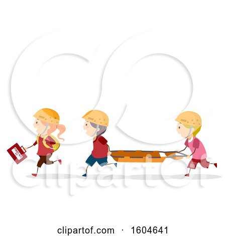 Clipart of a Group of First Responder Children Carrying a First Aid Kit and Litter - Royalty Free Vector Illustration by BNP Design Studio