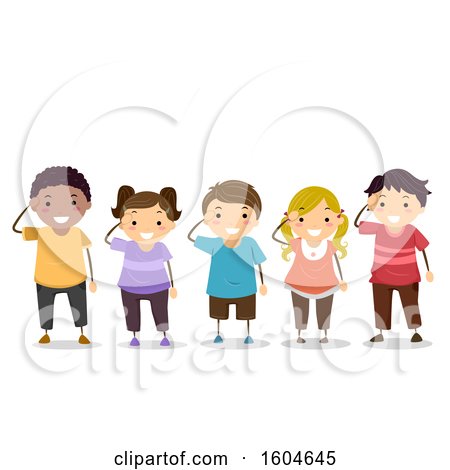 Clipart of a Group of Children Saluting - Royalty Free Vector Illustration by BNP Design Studio