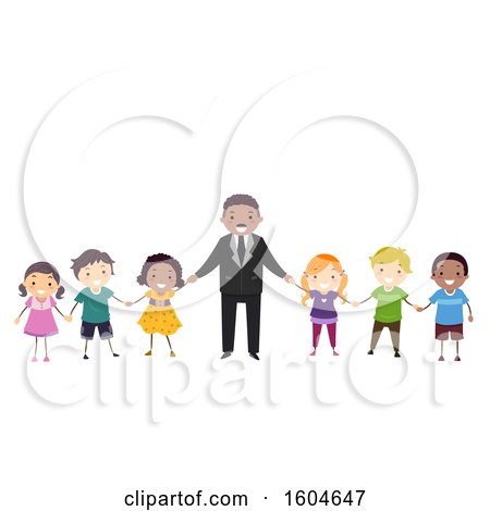 Clipart of a Group of Children Holding Hands with MLK - Royalty Free Vector Illustration by BNP Design Studio