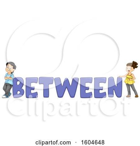 Clipart of a Boy and Girl on Both Sides of the Word Between - Royalty Free Vector Illustration by BNP Design Studio