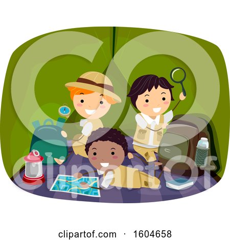 Clipart of a Group of Scout Boys in a Tent - Royalty Free Vector Illustration by BNP Design Studio