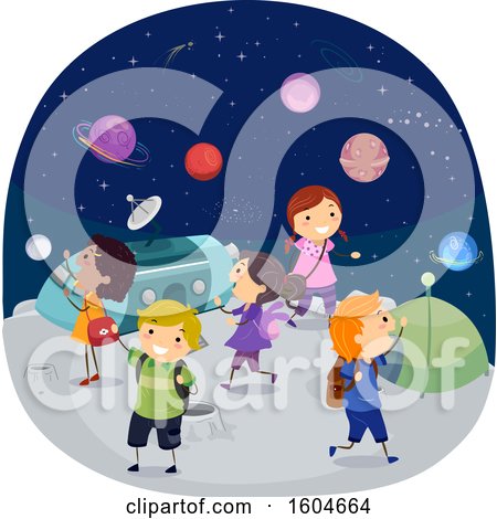 Clipart of a Group of Children in a Planetarium - Royalty Free Vector Illustration by BNP Design Studio