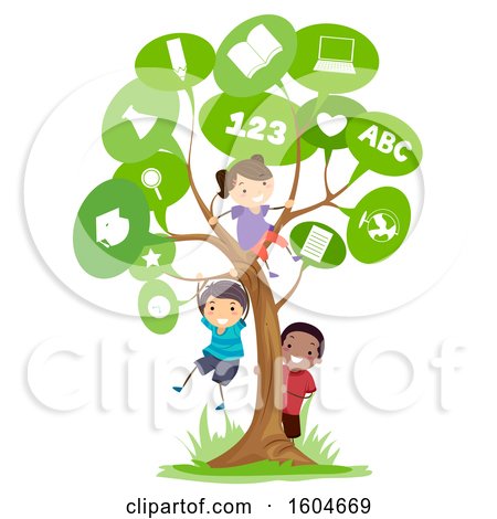 Clipart of a Speech Bubble Tree and Children - Royalty Free Vector Illustration by BNP Design Studio