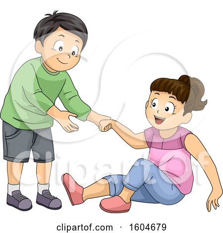 Clipart of a Boy Helping a Girl Stand up - Royalty Free Vector Illustration by BNP Design Studio