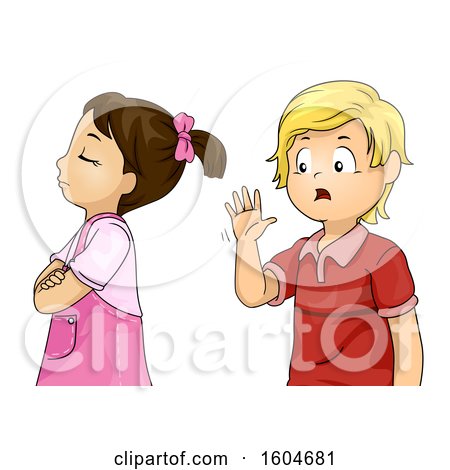 Clipart of a Rude Girl Ignoring a Friendly Boy - Royalty Free Vector Illustration by BNP Design Studio