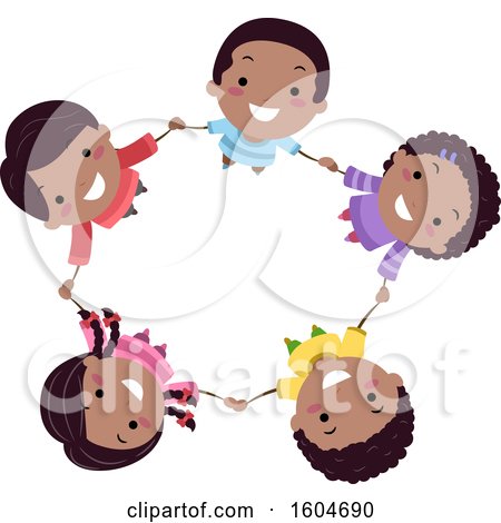 Clipart of a Group of Happy Black Children Holding Hands in a Circle - Royalty Free Vector Illustration by BNP Design Studio