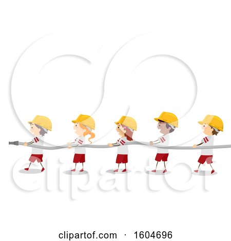 Clipart of a Line of Fire Fighter Children Holding a Hose - Royalty Free Vector Illustration by BNP Design Studio