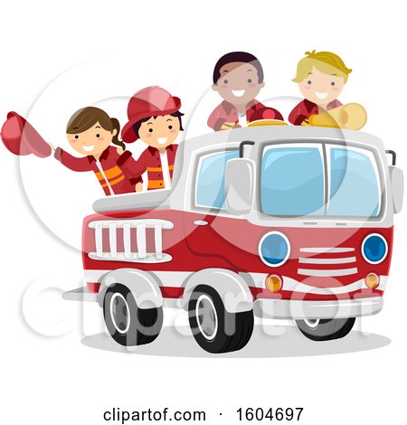 Group of Fire Fighter Children in a Truck Posters, Art Prints