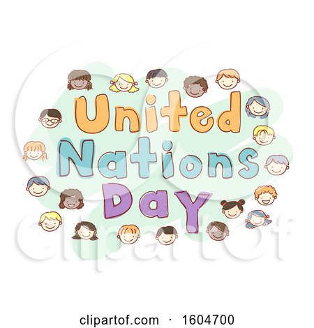 Clipart of a Sketched United Nations Day Design with Faces of Children - Royalty Free Vector Illustration by BNP Design Studio