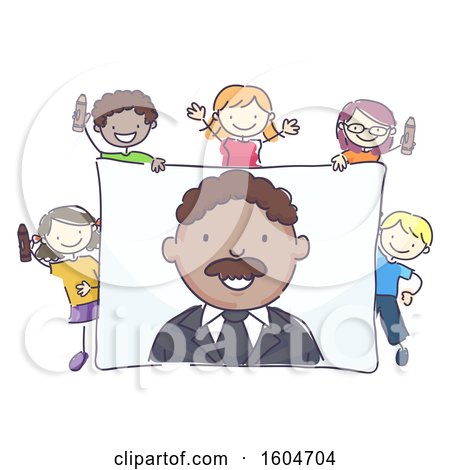 Clipart of a Sketched Drawing of MLK with Children - Royalty Free Vector Illustration by BNP Design Studio