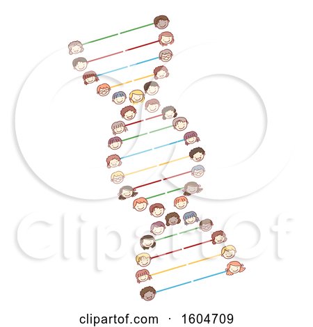 Clipart of a Sketched Dna Strand with Faces of Children - Royalty Free Vector Illustration by BNP Design Studio