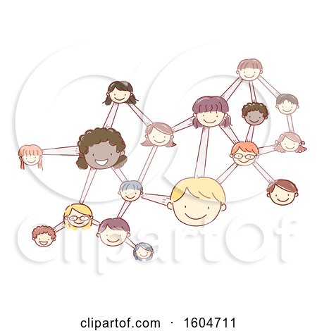 Clipart of a Sketched Molecule with Faces of Children - Royalty Free Vector Illustration by BNP Design Studio
