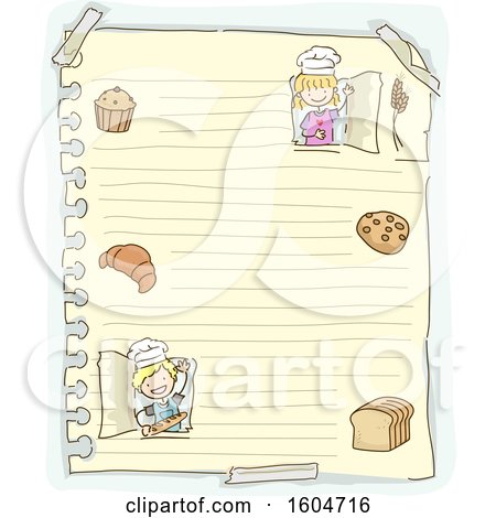 Clipart of a Sketched Sheet of Ruled Paper with Children Baking - Royalty Free Vector Illustration by BNP Design Studio