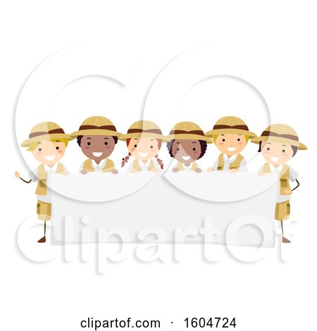 Clipart of a Blank Banner and Group of Safari Children - Royalty Free Vector Illustration by BNP Design Studio