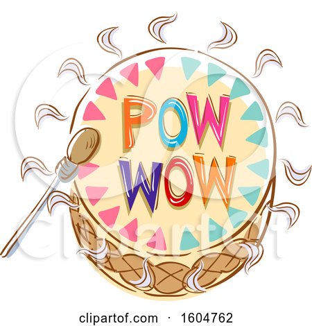 Clipart of a Native American Indian Drum with Pow Wow Text - Royalty Free Vector Illustration by BNP Design Studio