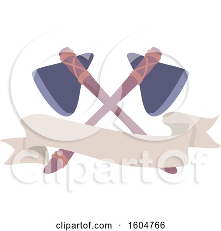 Clipart of a Blank Banner with Crossed Axes - Royalty Free Vector Illustration by BNP Design Studio