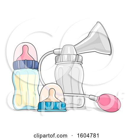 Clipart of a Manual Breast Pump with Bottles and Nipples - Royalty Free Vector Illustration by BNP Design Studio