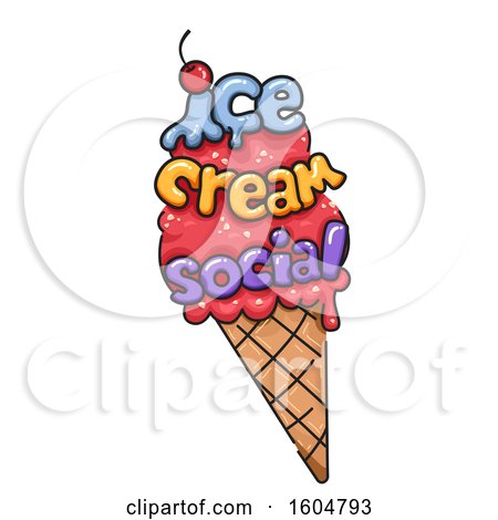 Clipart of a Waffle Cone with Ice Cream Social Text - Royalty Free Vector Illustration by BNP Design Studio