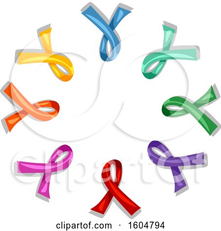 Clipart of Colorful Awareness Ribbons in a Circle - Royalty Free Vector Illustration by BNP Design Studio