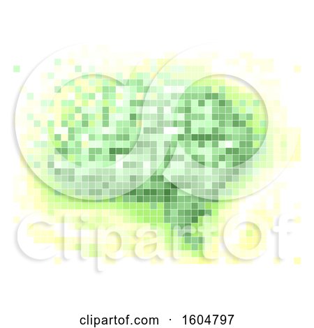 Clipart of a Pixel Art Brain in Green and Yellow, on a White Background - Royalty Free Vector Illustration by BNP Design Studio