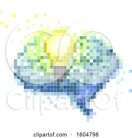 Clipart of a Pixel Art Light Bulb and Brain, on a White Background - Royalty Free Vector Illustration by BNP Design Studio