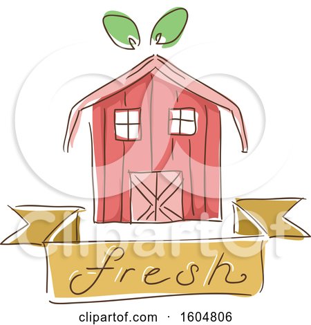 Clipart of a Fresh Banner Under a Barn with Leaves - Royalty Free Vector Illustration by BNP Design Studio