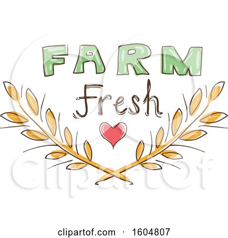 Clipart of a Farm Fresh Design of a Heart and Wheat - Royalty Free Vector Illustration by BNP Design Studio