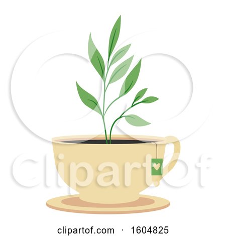 Clipart of a Tea Plant Growing from a Cup with a Bag - Royalty Free Vector Illustration by BNP Design Studio