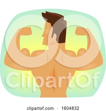 Clipart of a Rear View of a Bodybuilder Flexing - Royalty Free Vector Illustration by BNP Design Studio