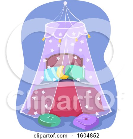 Clipart of a Bed with Net Cover for Protection - Royalty Free Vector Illustration by BNP Design Studio