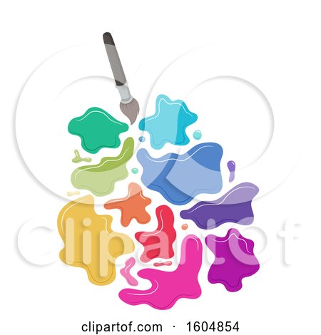 Clipart of a Paintbrush with Colorful Splats - Royalty Free Vector Illustration by BNP Design Studio
