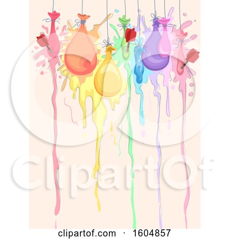 Clipart of a Line of Paint Balloons Being Popped by Darts to Create Art - Royalty Free Vector Illustration by BNP Design Studio