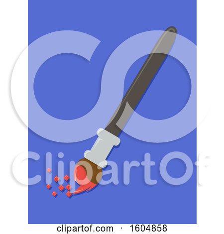 Clipart of a Paintbrush Dipped in Red Paint with Pixels on Blue - Royalty Free Vector Illustration by BNP Design Studio