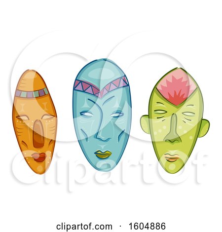 Clipart of Colorful African Masks - Royalty Free Vector Illustration by BNP Design Studio