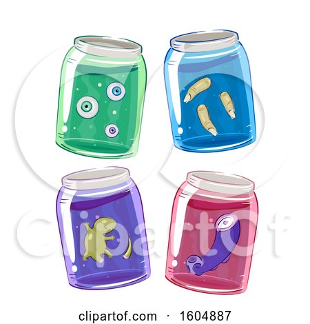 Clipart of Eyeballs, Fingers, Lizard and an Octopus Tentacle in Jars - Royalty Free Vector Illustration by BNP Design Studio