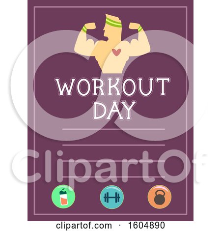 Clipart of a Flexing Bodybuilder on a Workout Day Sheet - Royalty Free Vector Illustration by BNP Design Studio