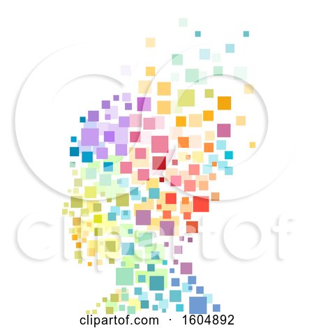 Clipart of a Pixel Art Silhouetted Person with Colorful Floating Squares - Royalty Free Vector Illustration by BNP Design Studio