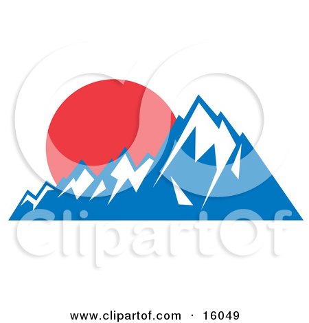 Red Sunset Over Snow Capped Mountains Clipart Illustration by Andy Nortnik