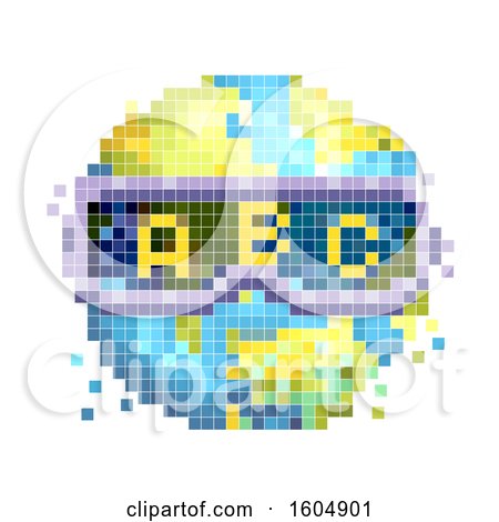 Clipart of a Pixel Art Earth Wearing Alphabet Goggles, on a White Background - Royalty Free Vector Illustration by BNP Design Studio