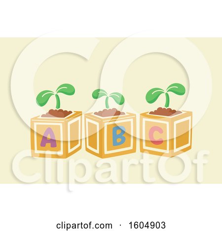 Clipart of Alphabet Toy Blocks with Seedling Plants - Royalty Free Vector Illustration by BNP Design Studio