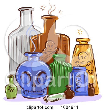 Clipart of Antique Poison Bottles - Royalty Free Vector Illustration by BNP Design Studio