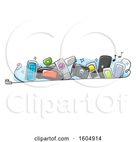 Clipart of Electronic Gadgets Behind Earplugs - Royalty Free Vector Illustration by BNP Design Studio