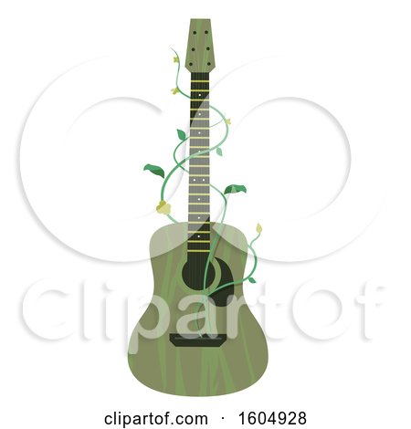 Clipart of a Green Guitar with Vines - Royalty Free Vector Illustration by BNP Design Studio