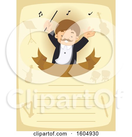 Clipart of a Male Music Conductor with Music Notes on a Page - Royalty Free Vector Illustration by BNP Design Studio