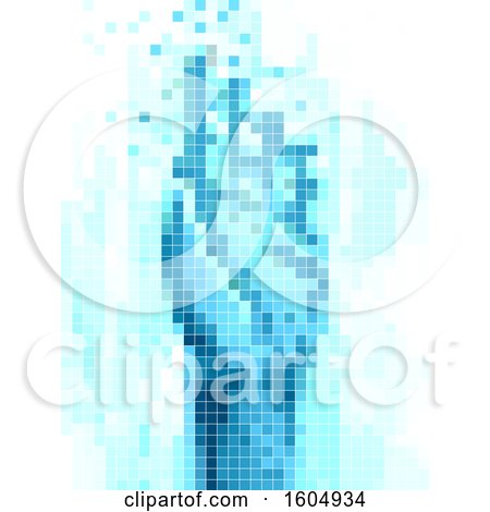 Clipart of a Pixel Art Blue Hand, on a White Background - Royalty Free Vector Illustration by BNP Design Studio