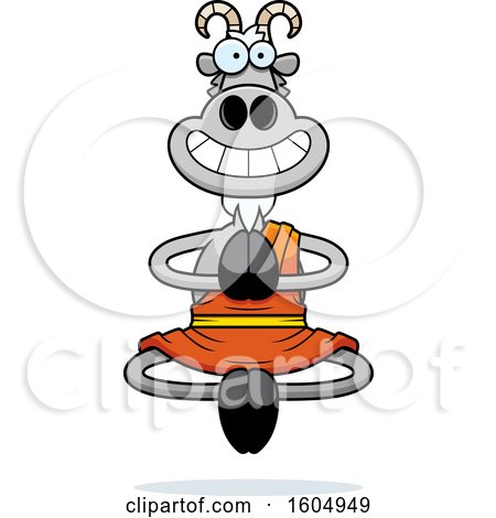 Clipart of a Cartoon Meditating and Grinning Zen Goat - Royalty Free Vector Illustration by Cory Thoman