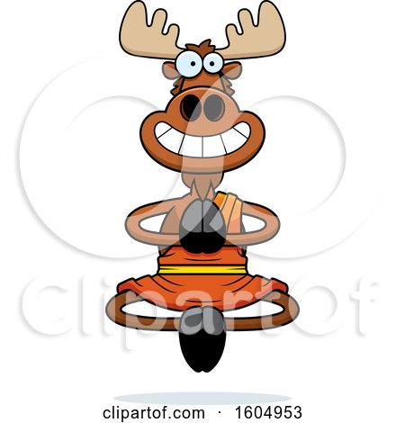 Clipart of a Cartoon Meditating and Grinning Zen Moose - Royalty Free Vector Illustration by Cory Thoman